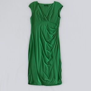 Polo by Ralph Lauren Green Ruched V-Neck Midi Dress